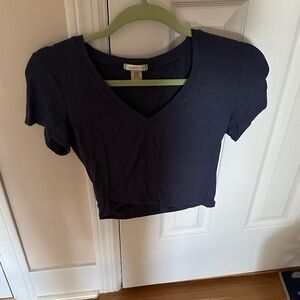 Bozzolo Navy Ribbed V-Neck Crop Top
